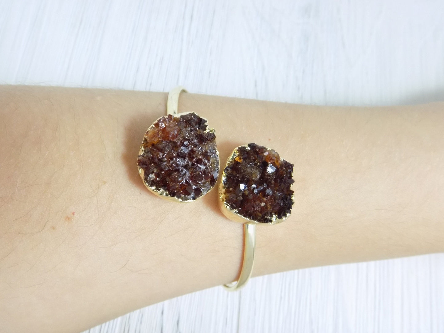 Gifts For Her, Statement Bracelet, Large Druzy Bracelet Adjustable, Citrine Crystal Bangle Gold, G10-93