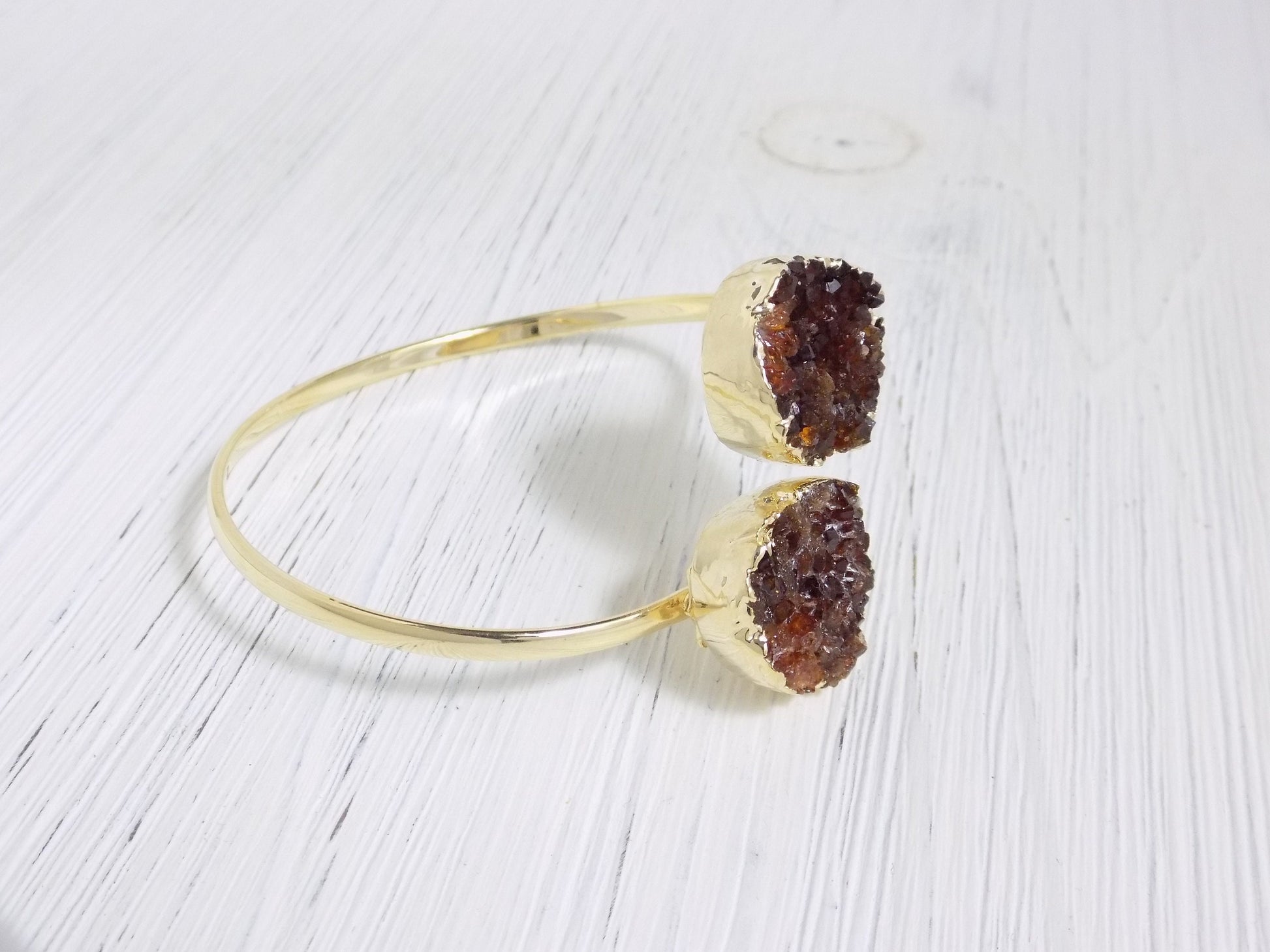 Gifts For Her, Statement Bracelet, Large Druzy Bracelet Adjustable, Citrine Crystal Bangle Gold, G10-93