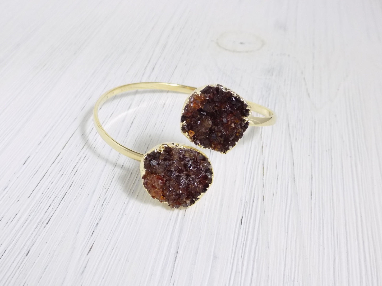 Gifts For Her, Statement Bracelet, Large Druzy Bracelet Adjustable, Citrine Crystal Bangle Gold, G10-93