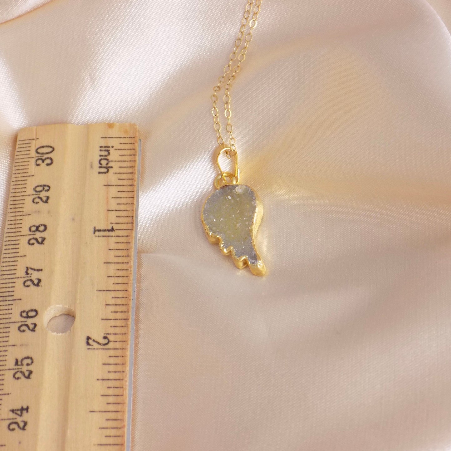 Angel Wing Druzy Necklace Gold, Mothers Day Gift, G14-830