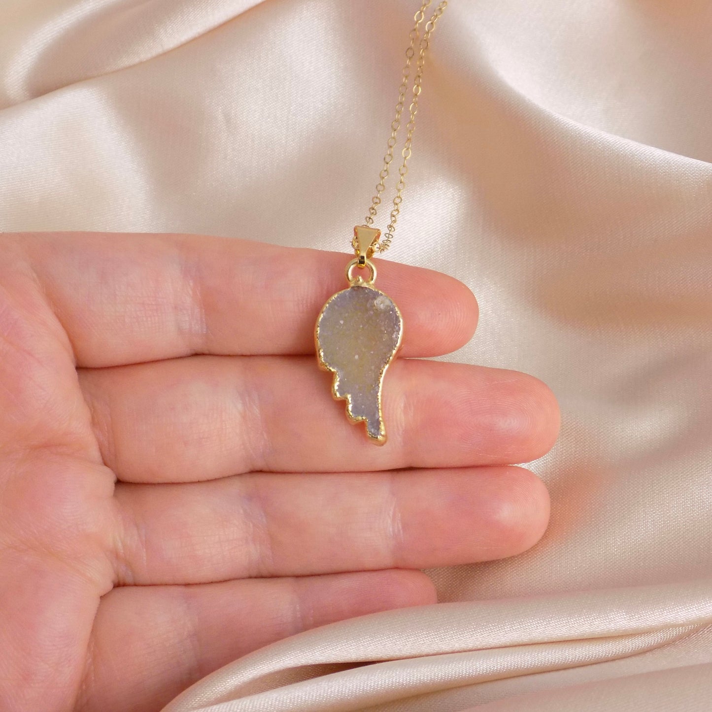 Angel Wing Druzy Necklace Gold, Mothers Day Gift, G14-830