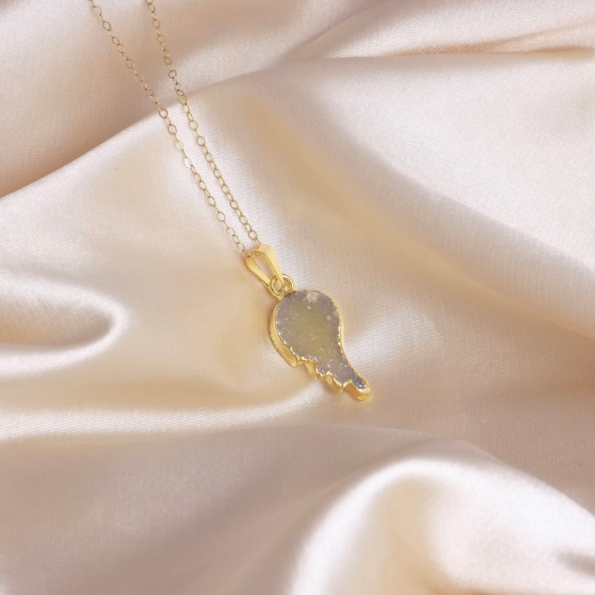 Angel Wing Druzy Necklace Gold, Mothers Day Gift, G14-830