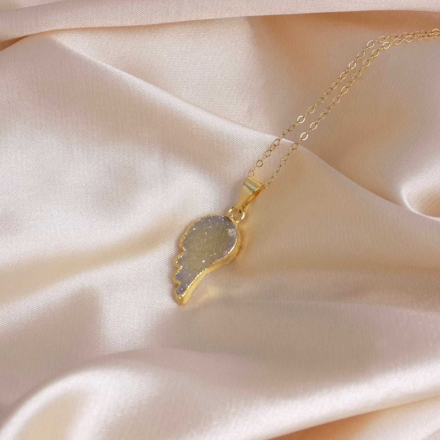 Angel Wing Druzy Necklace Gold, Mothers Day Gift, G14-830