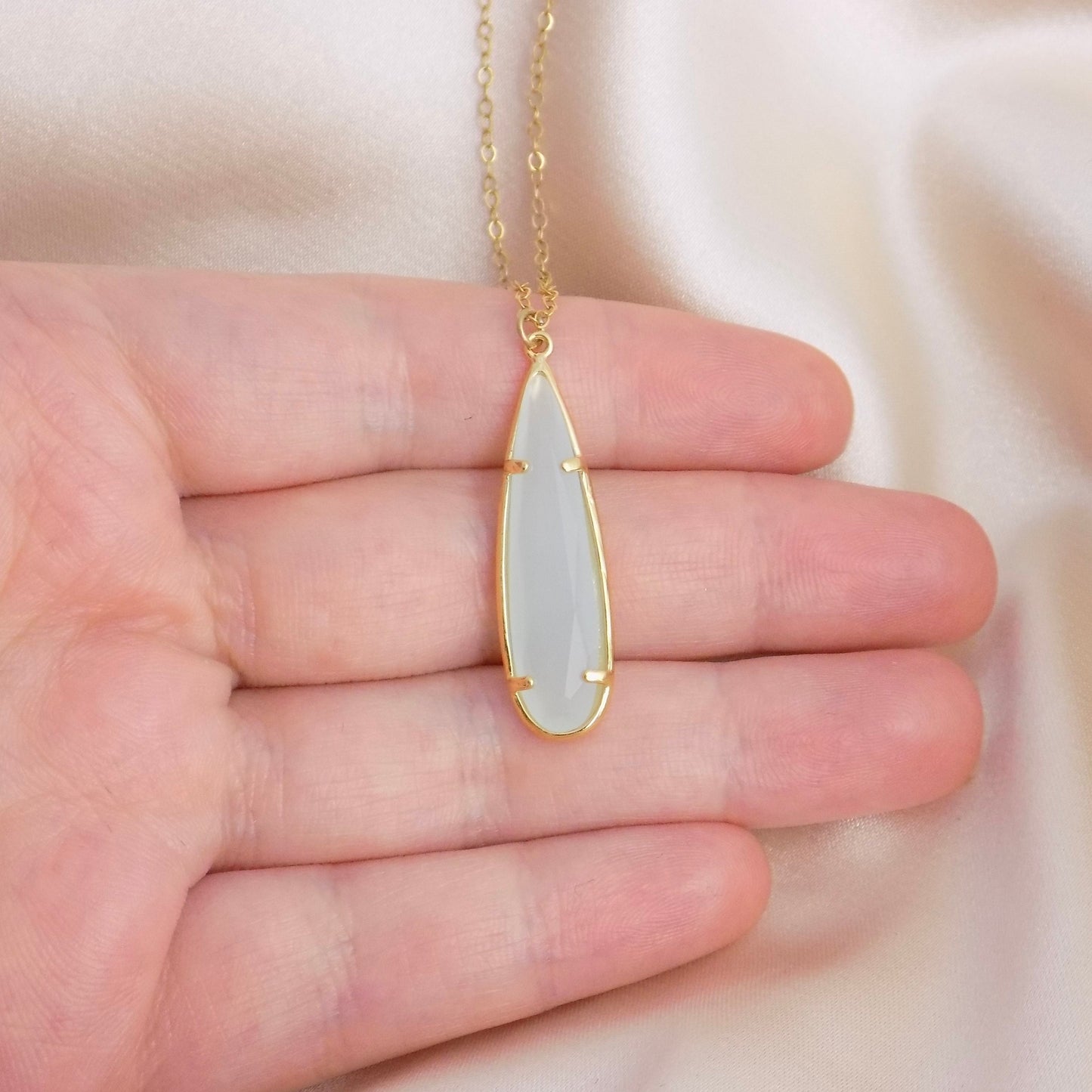 Aqua Chalcedony Gemstone Necklace Gold, Sea Foam Chalcedony Pendant, Christmas Gifts For Her, M6-122