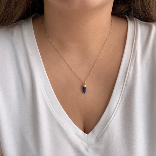 Small Lapis Lazuli Crystal Point Necklace Gold, Dainty Gemstone Layer For Women, M4-87