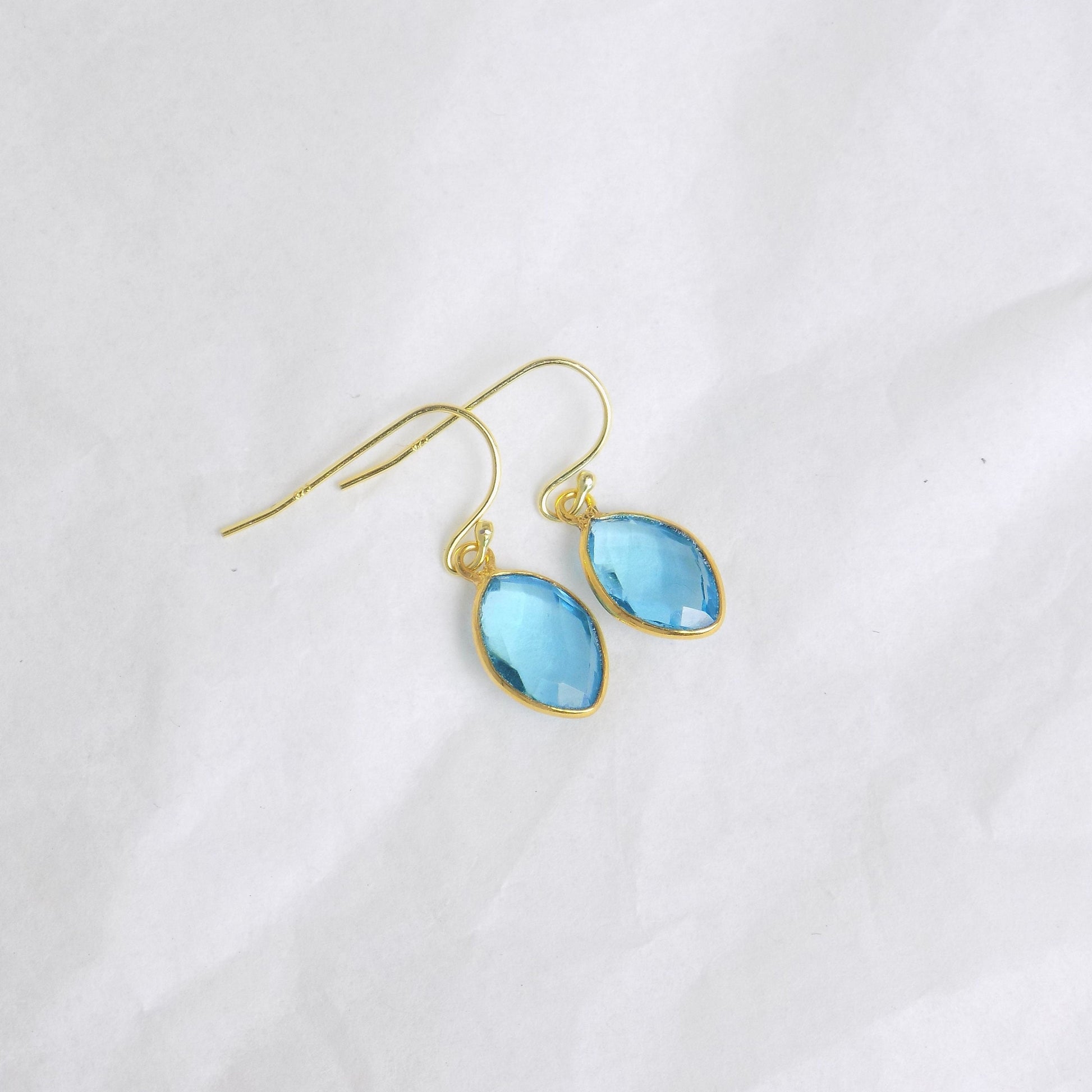 Blue Topaz Dangle Earrings Gold, Minimalist Gemstone Earring For Women, Christmas Gifts For Her, M6-44