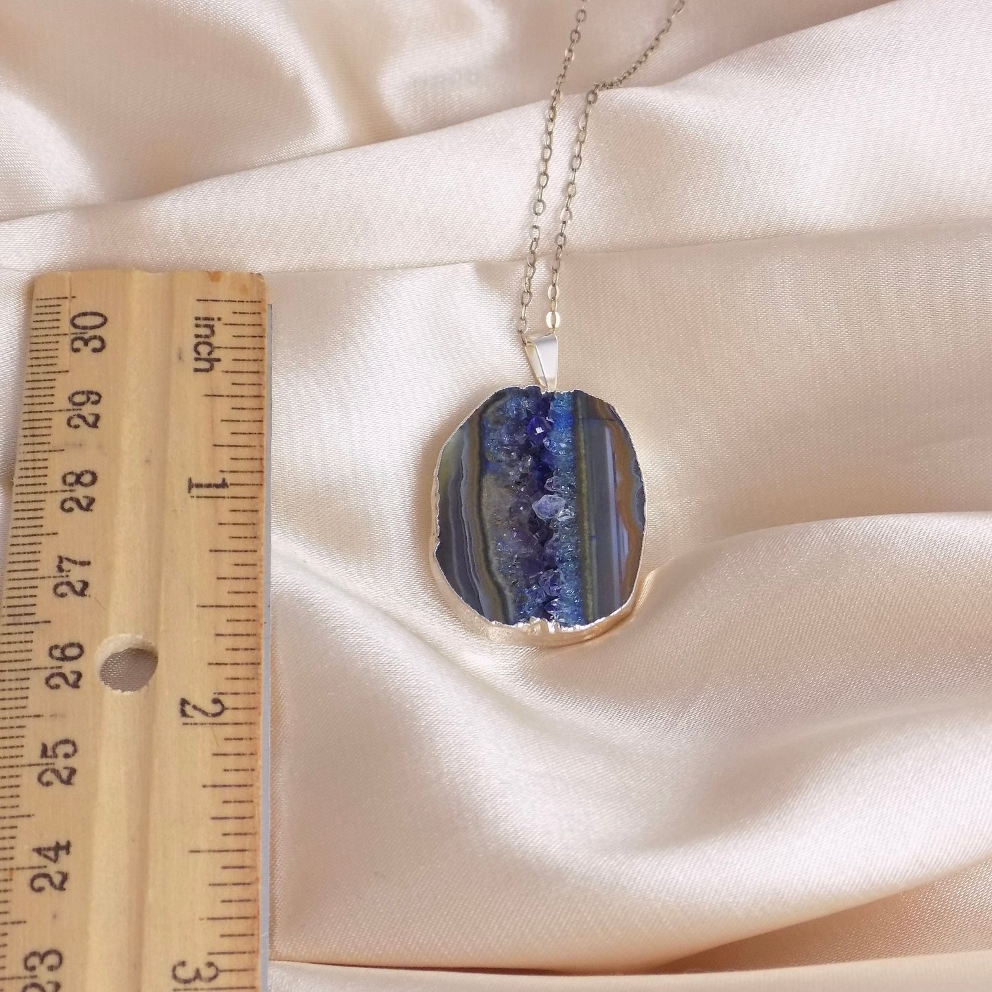 Blue Geode Necklace Silver, Druzy Necklace For Women, Gifts For Mom, G14-849