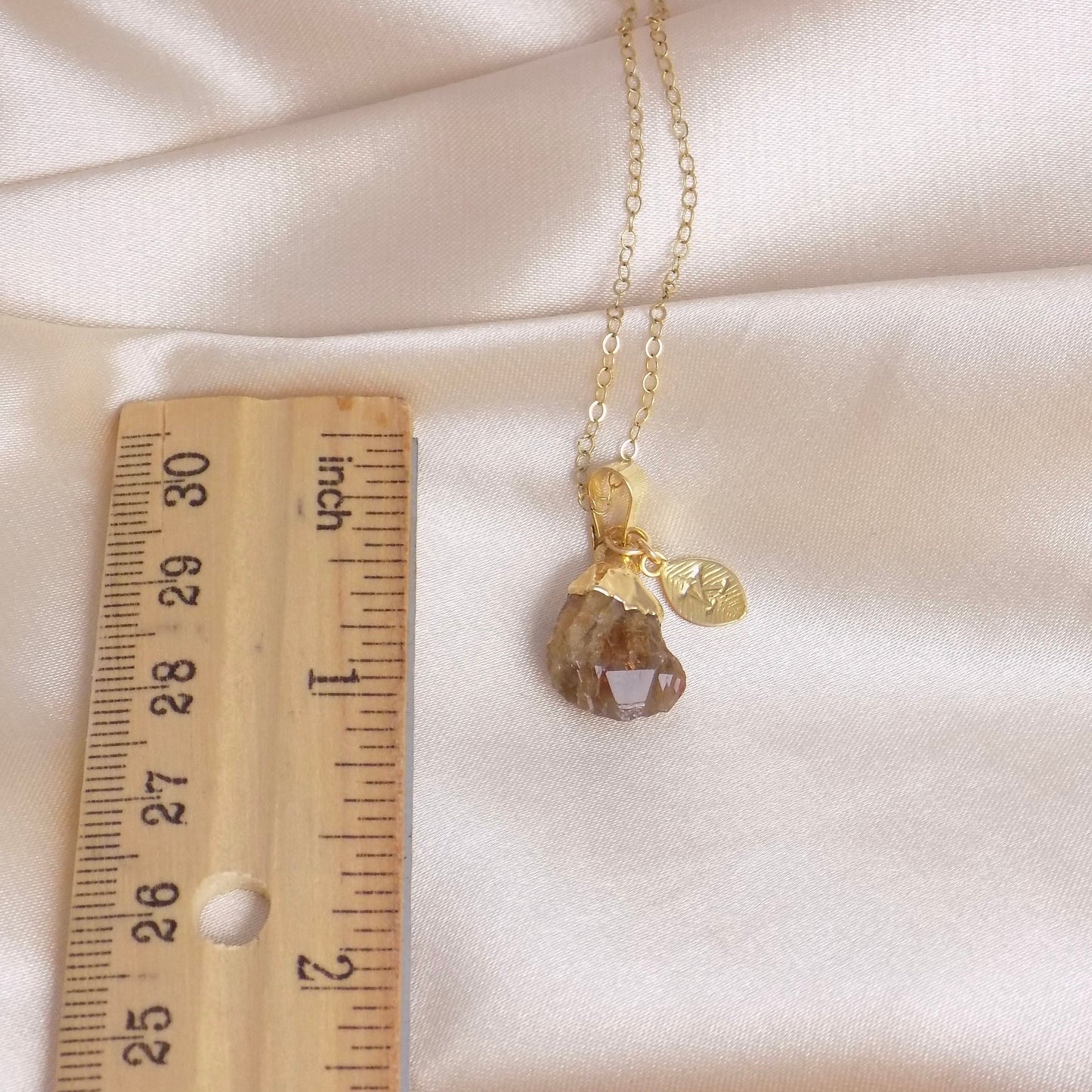 Personalized Citrine Crystal Necklace Gold, Small Raw Citrine Pendant, November Birthstone, Gift For Mom, G14-852