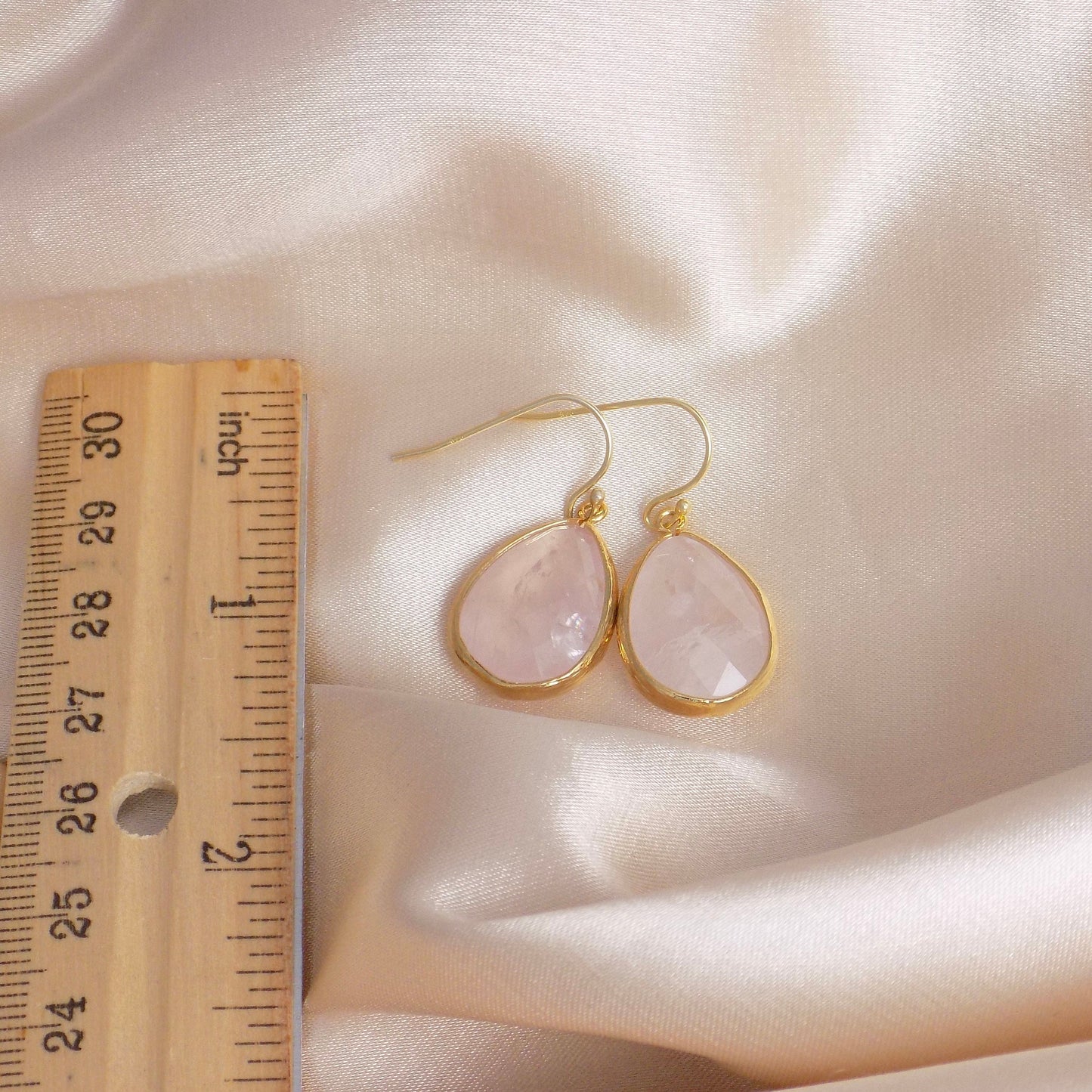 Mothers Day Gift, Rose Quartz Drop Earrings Gold, Large Teardrop Gemstone Earring, Heart Chakra Crystals, M6-789