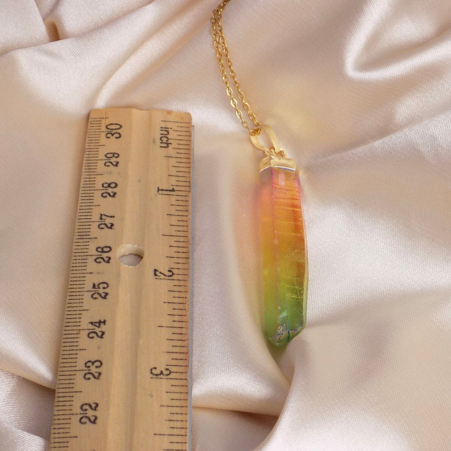 Rainbow Aura Quartz Necklace Gold, Unique Iridescent Crystal Jewelry Boho, Gift For Her, M7-05