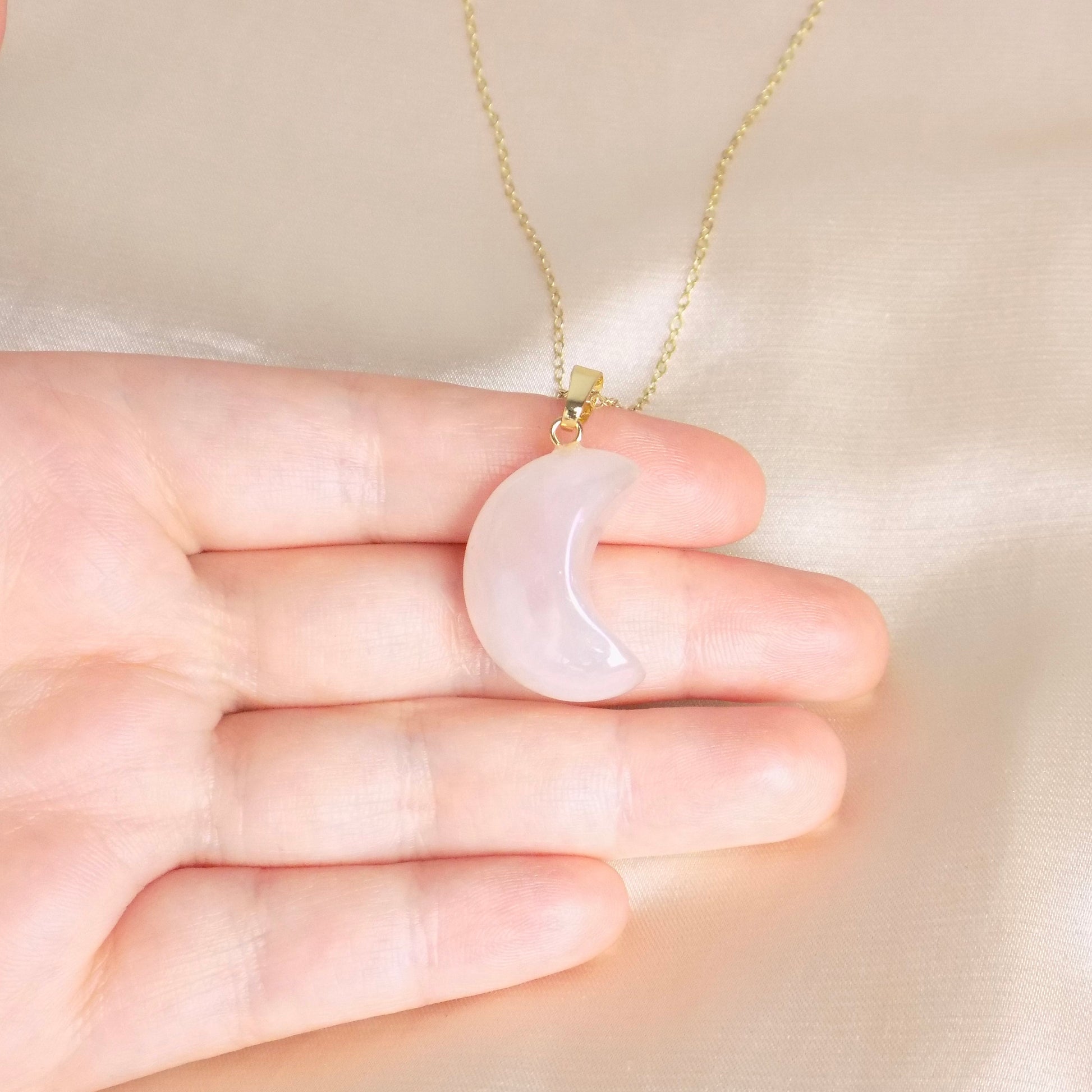 Rose Quartz Moon Pendant, Iridescent Aura Crystal Pendant, Gift Women, M7-24