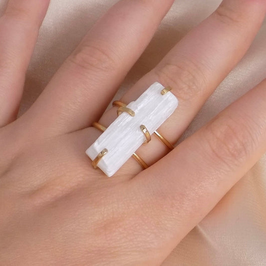 Selenite Ring Gold - White Selenite Ring