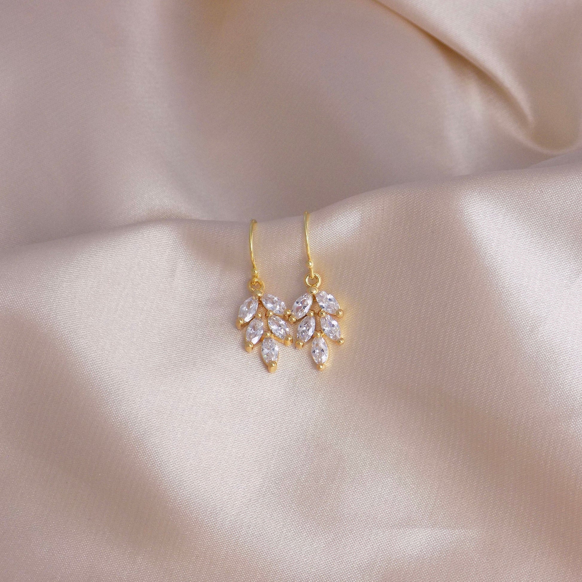 Bridal Earrings, Clear Crystal Sparkly Drop Earrings Gold, Dainty Crystal Dangle, Gifts For Her, M7-42