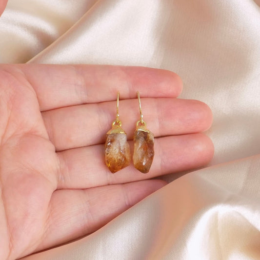 Raw Citrine Earrings, November Birthday Gift, Brown Orange Gemstone Earring Gold, Gifts For Best Friend, G14-793