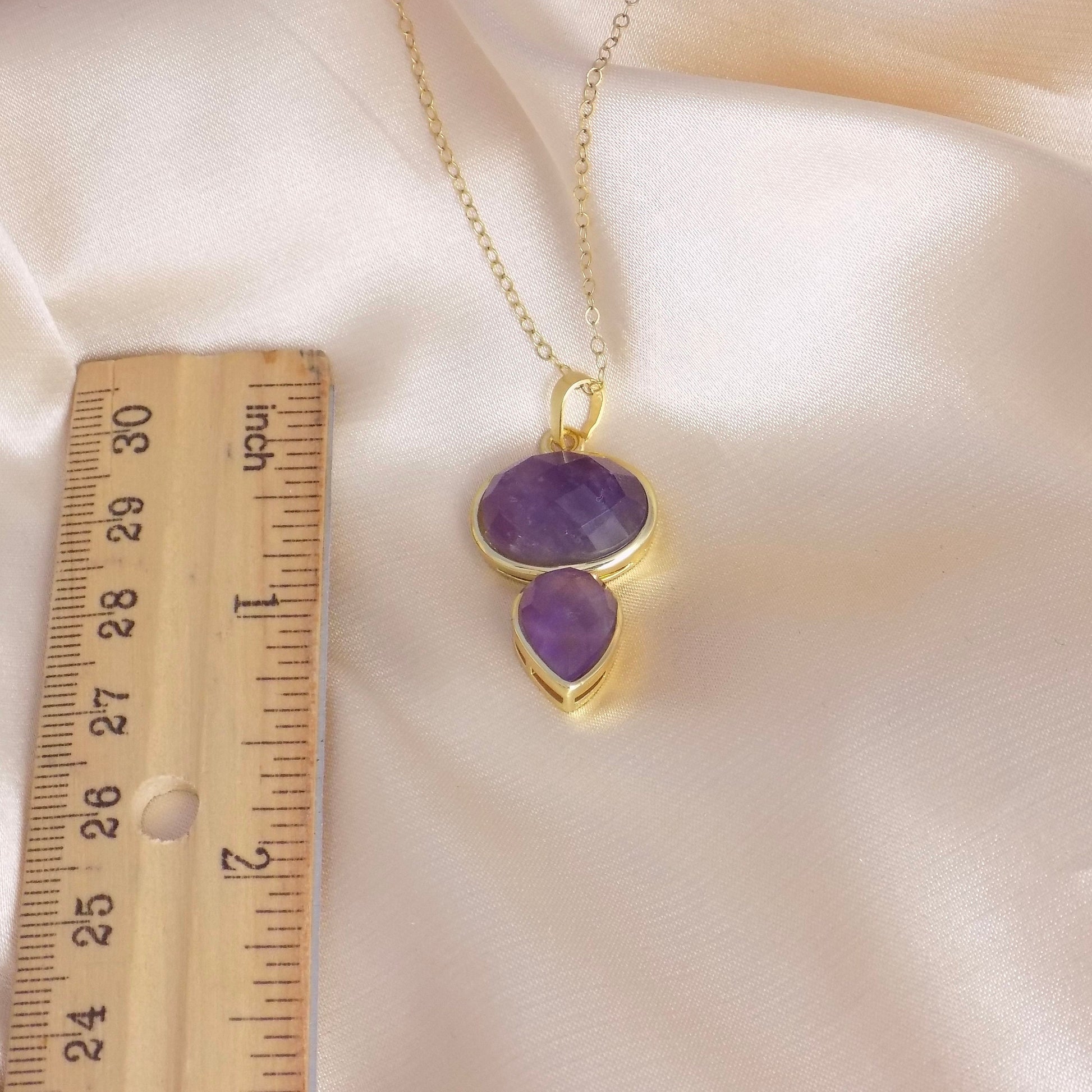 Unique Amethyst Crystal Pendant Necklace Gold, Gift For Her, M7-48