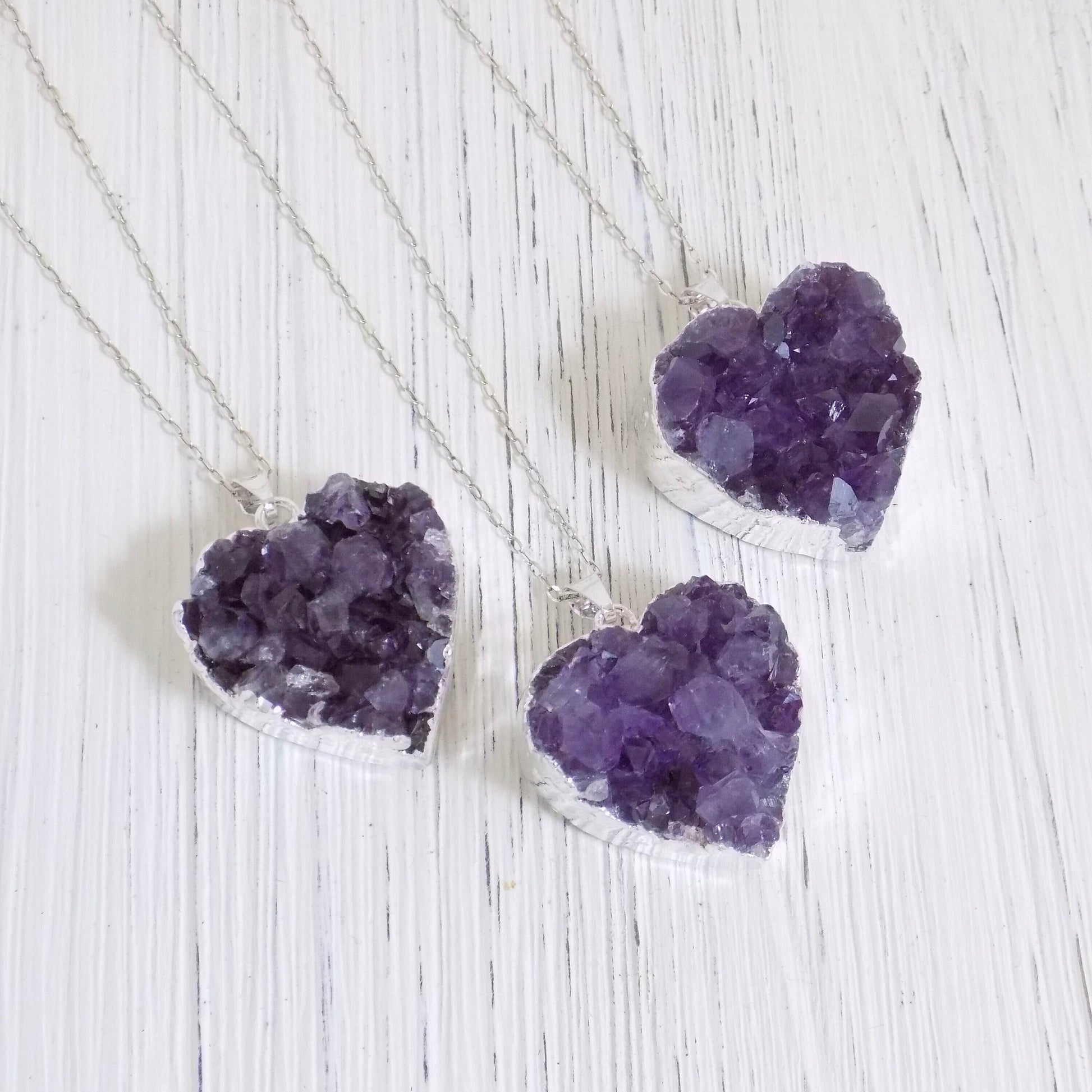 Raw Amethyst Necklace Silver - Purple Druzy Necklace