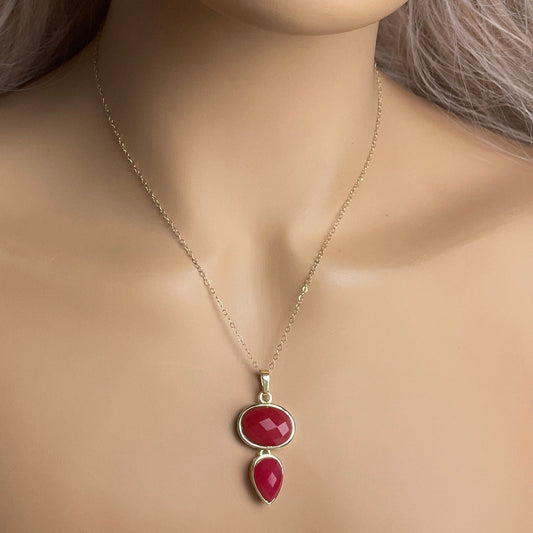 Unique Ruby Pendant Necklace Gold, July Birthstone, Gift For Mom, M7-52