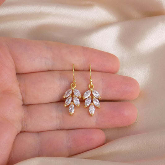 Bridal Earrings, Clear Crystal Sparkly Drop Earrings Gold, Dainty Crystal Dangle, Gifts For Her, M7-42