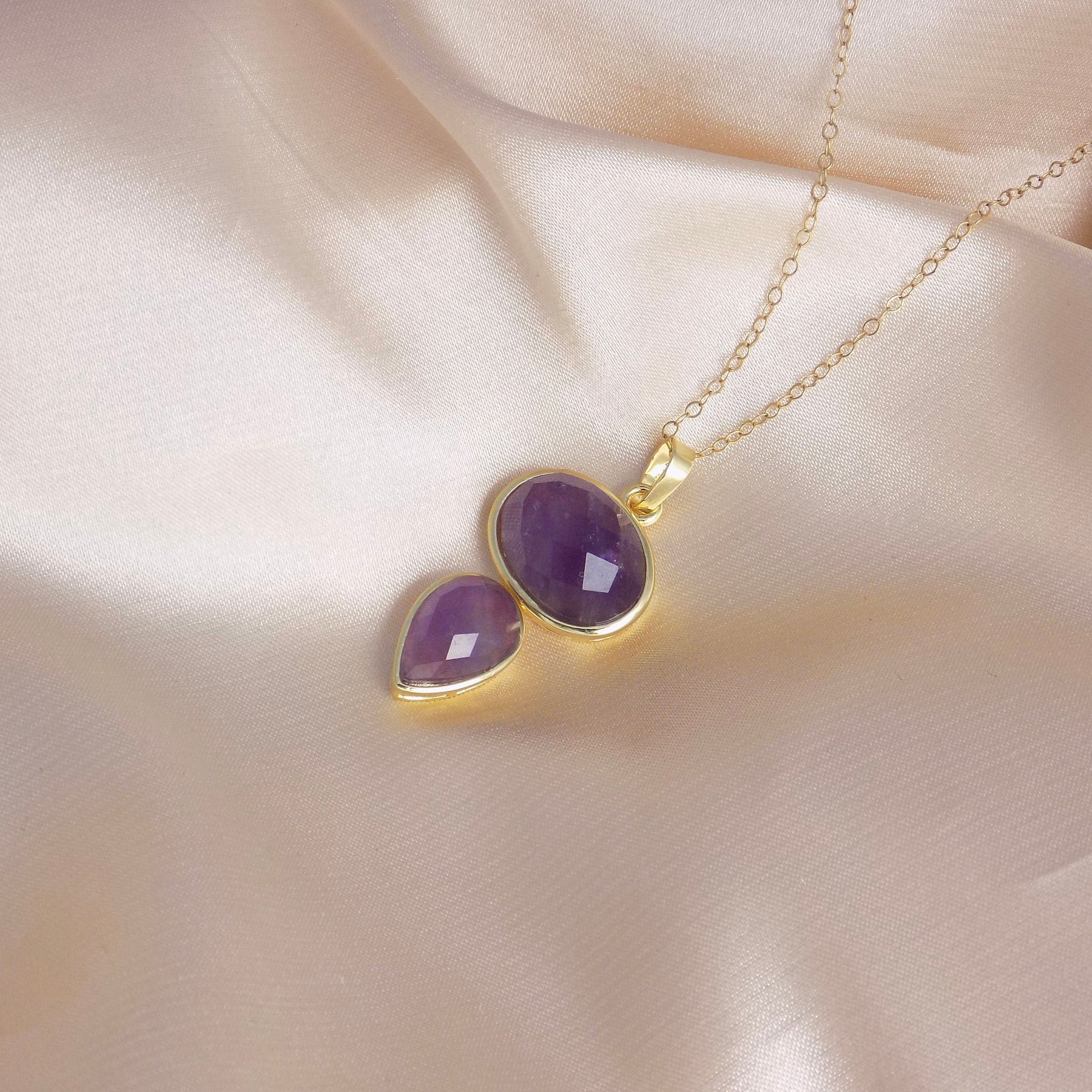 Unique Amethyst Crystal Pendant Necklace Gold, Gift For Her, M7-48