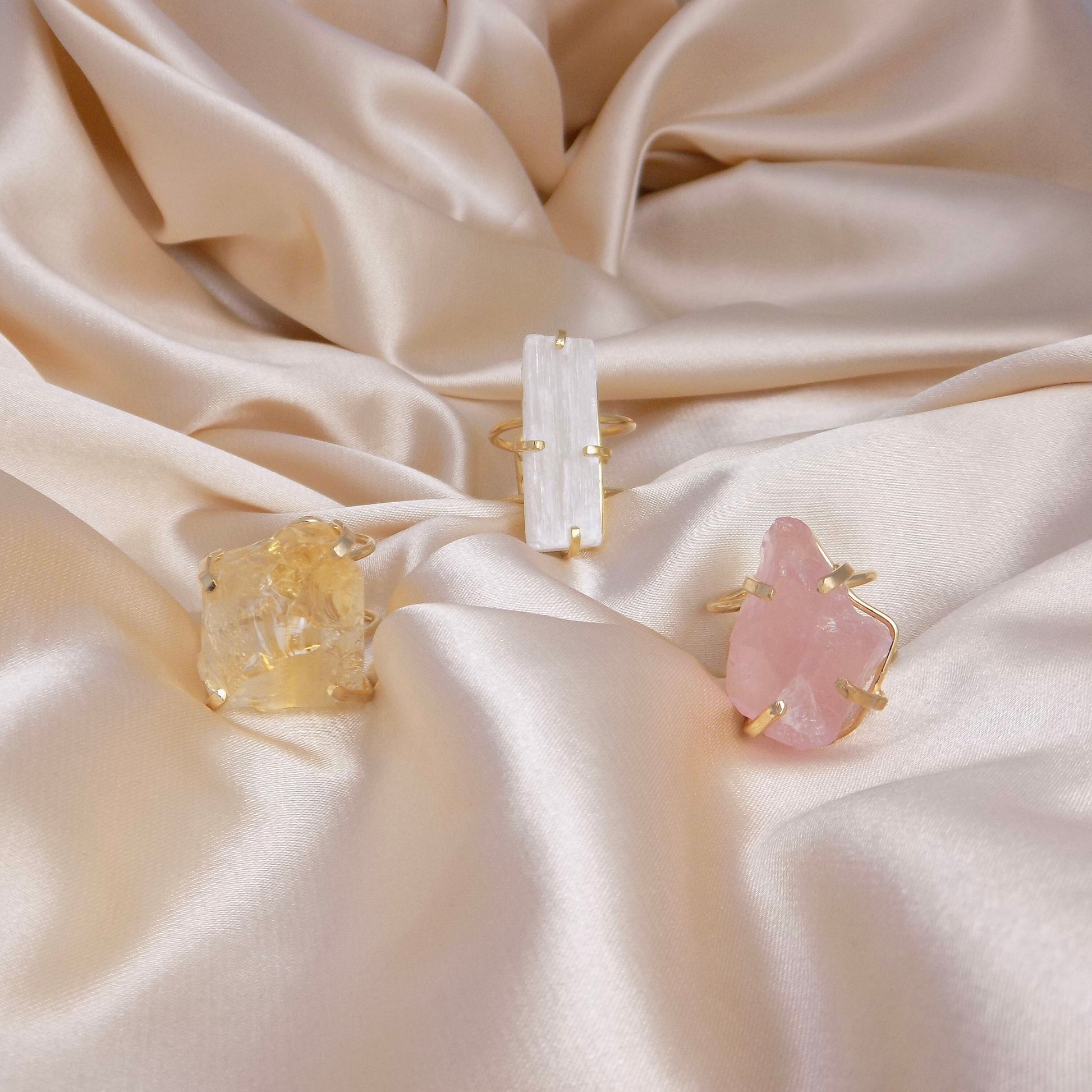 Boho Raw Crystal Rings For Women - Raw Citrine