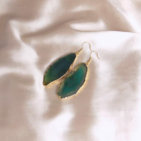 Statement Earring - Green Agate Earrings Large