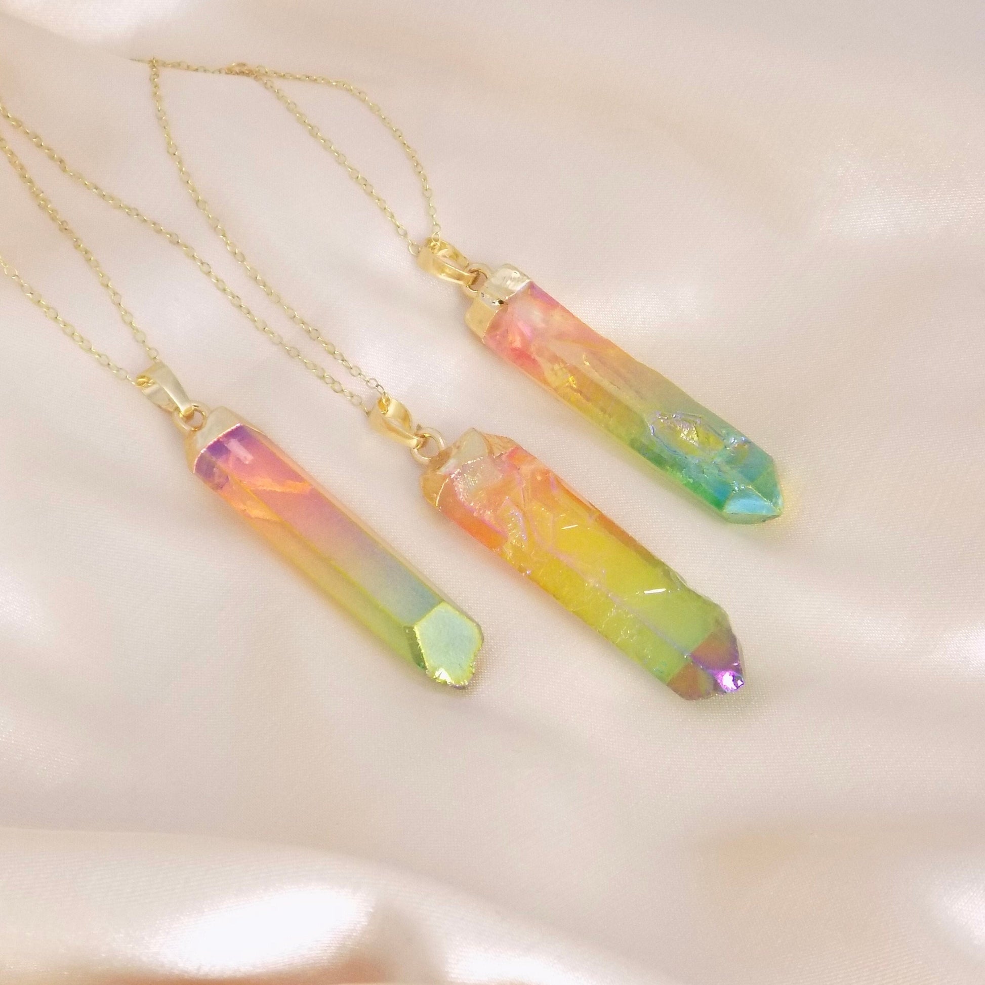 Colorful Aura Quartz Necklace Gold, Rainbow Crystal Jewelry Boho, Pick Your Stone, Christmas Gift For Her, M7-69