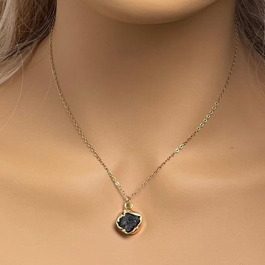 Raw Tanzanite Necklace Gold, Dark Blue Crystal Pendant, Christmas Gift For Her, G14-179