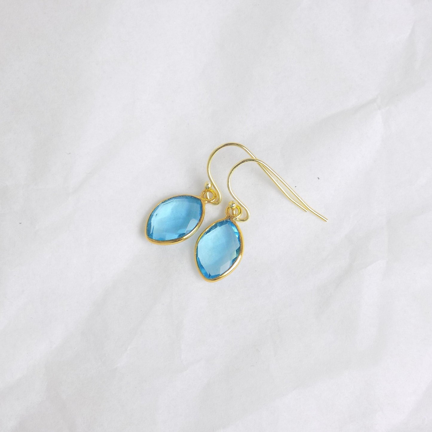 Blue Topaz Dangle Earrings Gold, Minimalist Gemstone Earring For Women, Christmas Gifts For Her, M6-44