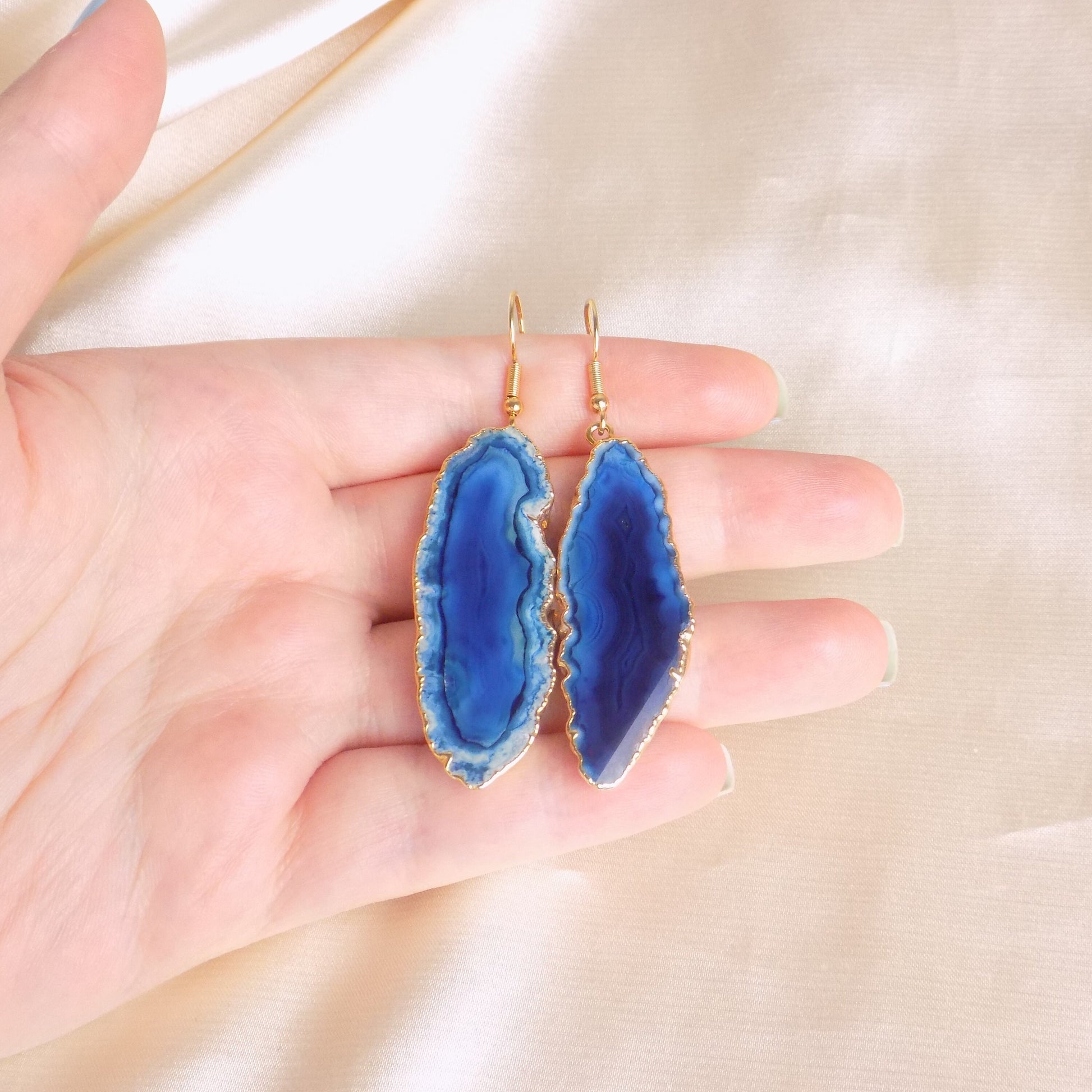 Gifts For Her, Unique Agate Earrings Gold, Blue Statement Earring, Bridesmaid Gift, G15-160