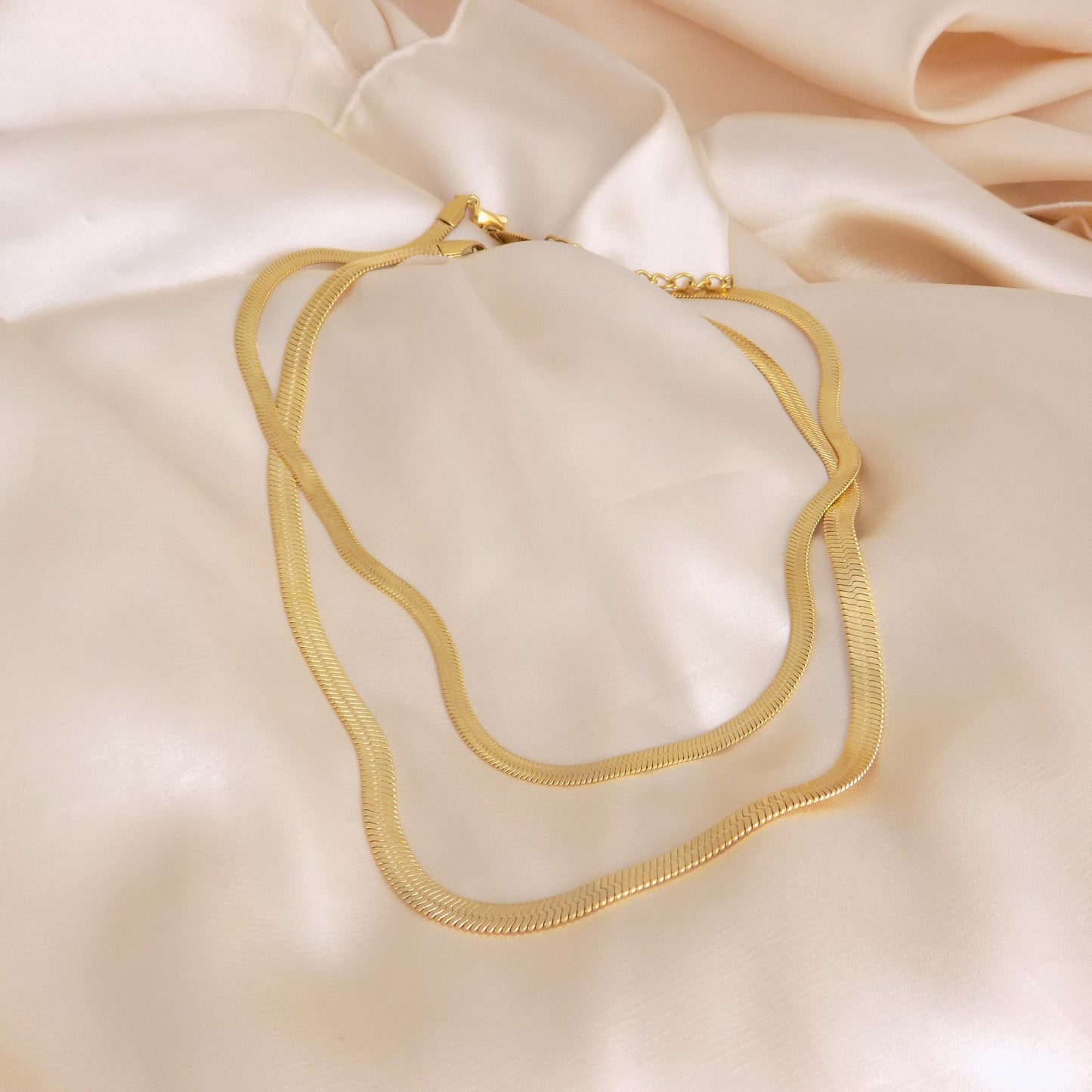 Gold Necklaces For Women, Snake Chain, Herringbone Chain, 18K Gold Stainless Steel, Modern Trendy, M7-90