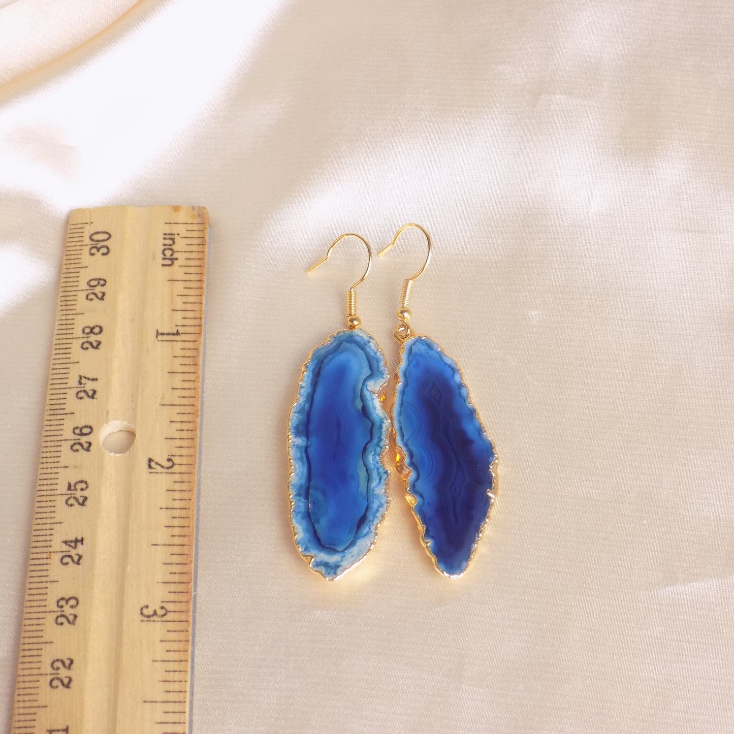 Gifts For Her, Unique Agate Earrings Gold, Blue Statement Earring, Bridesmaid Gift, G15-160