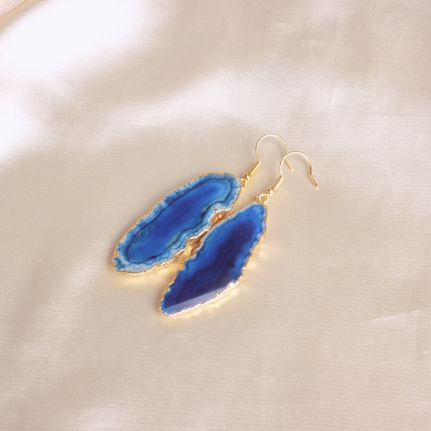 Gifts For Her, Unique Agate Earrings Gold, Blue Statement Earring, Bridesmaid Gift, G15-160