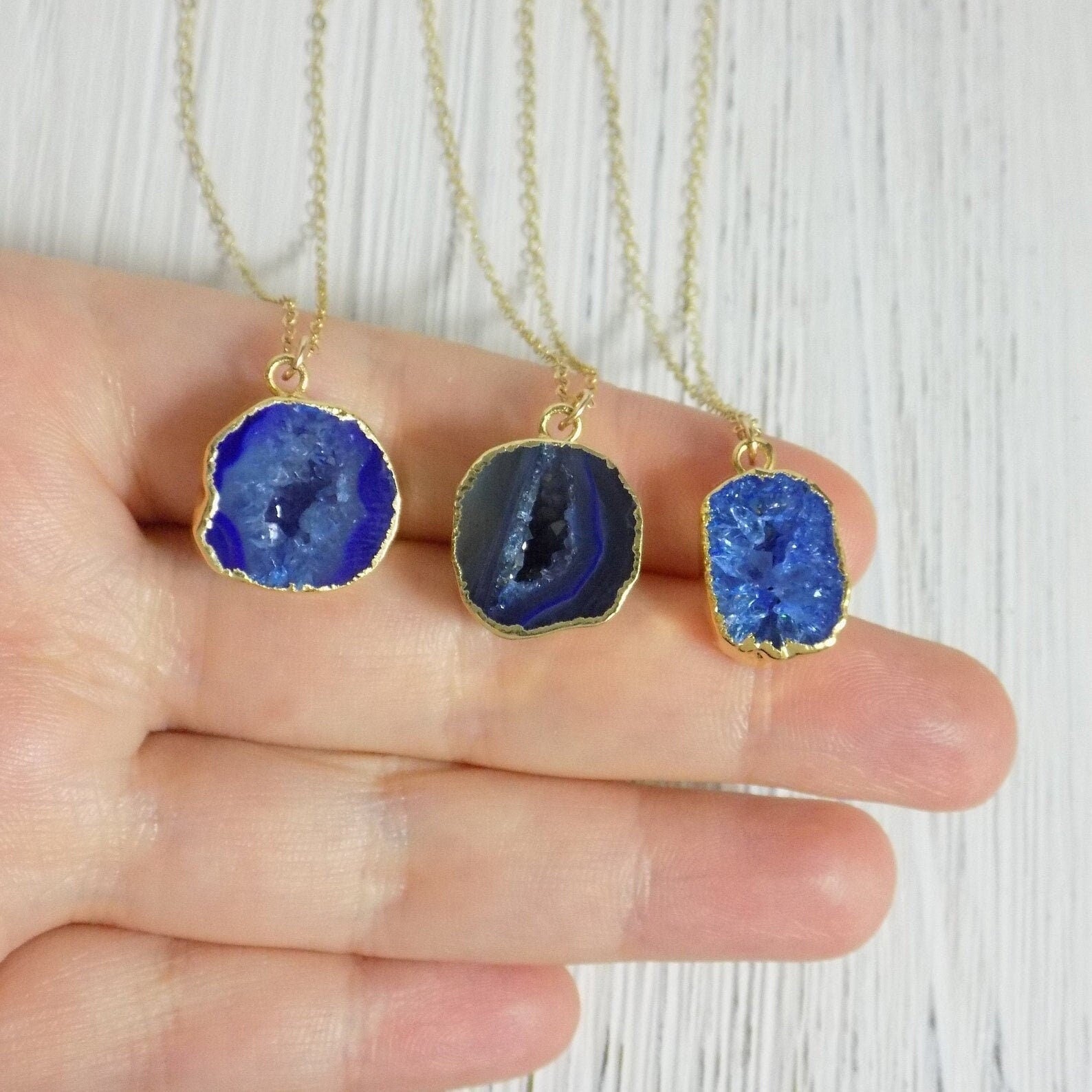 Small Geode Necklace Blue - 14K Gold Filled Chain