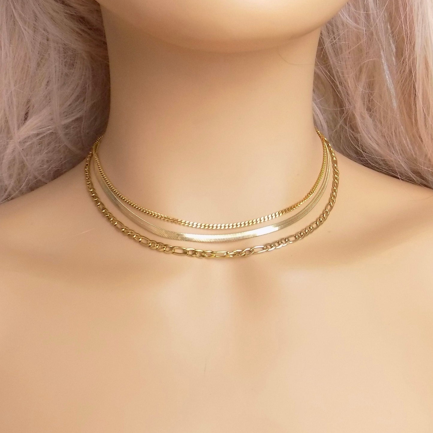 Gold Choker Necklace - 18K Gold Stainless Steel Chain