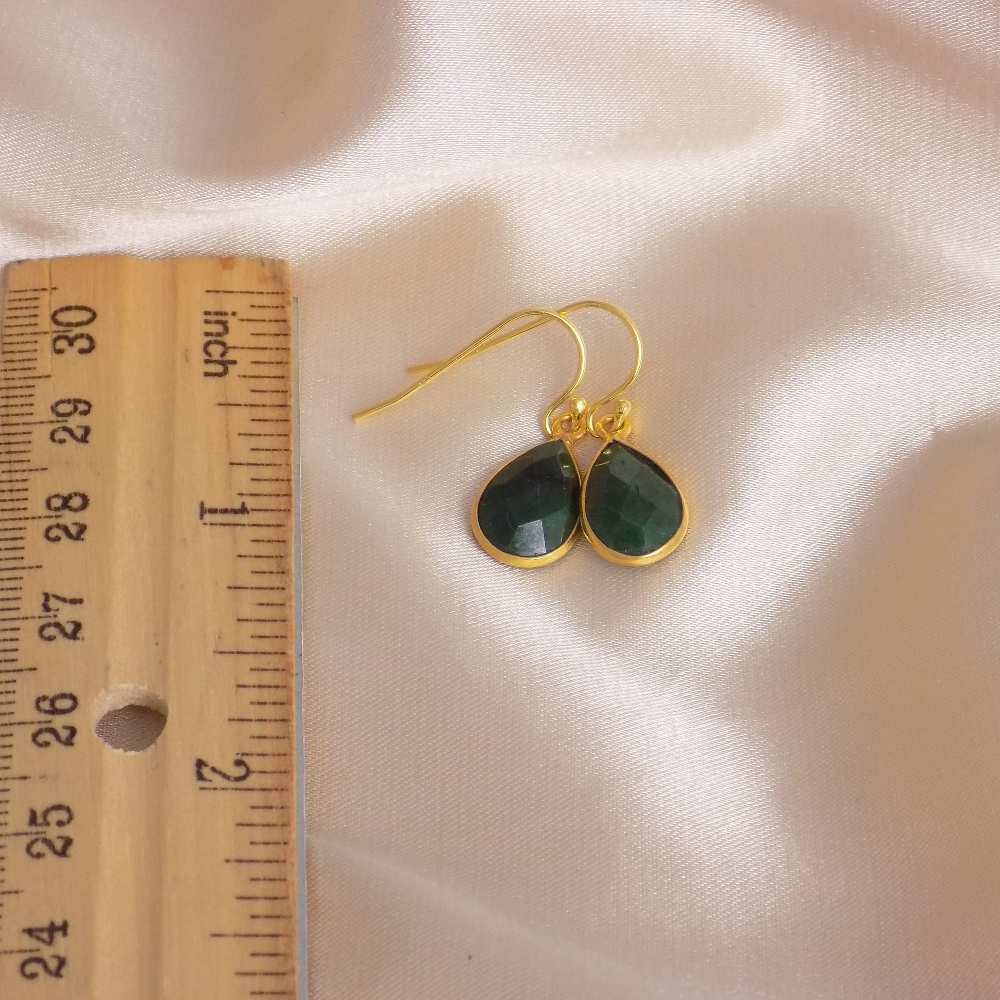 Small Emerald Earrings Gold - Dainty Emerald Dangle Earrings