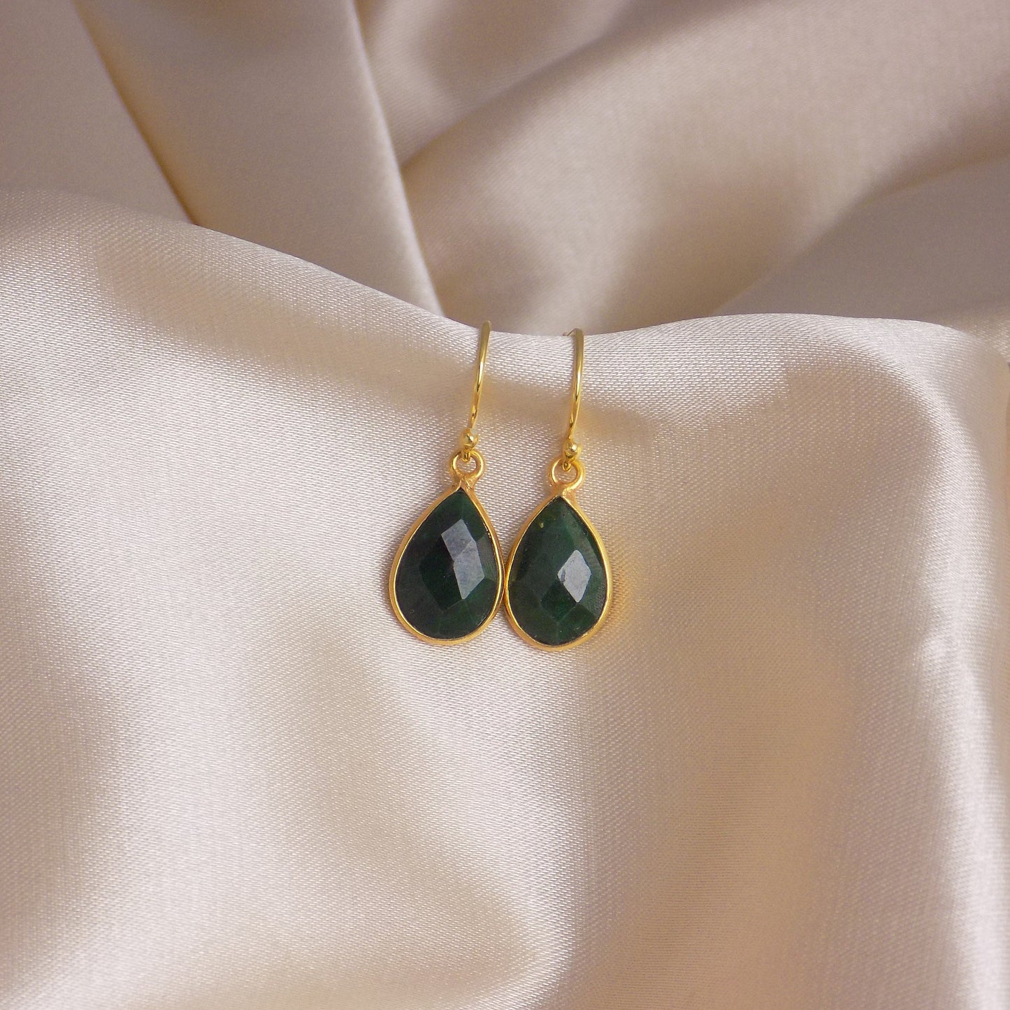 Small Emerald Earrings Gold - Dainty Emerald Dangle Earrings