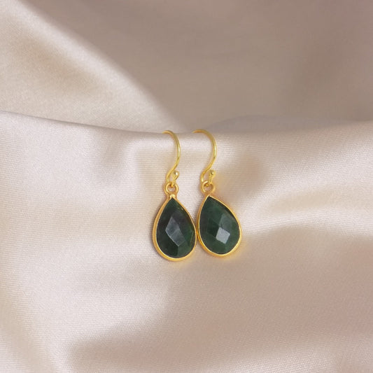 Small Emerald Earrings Gold - Dainty Emerald Dangle Earrings