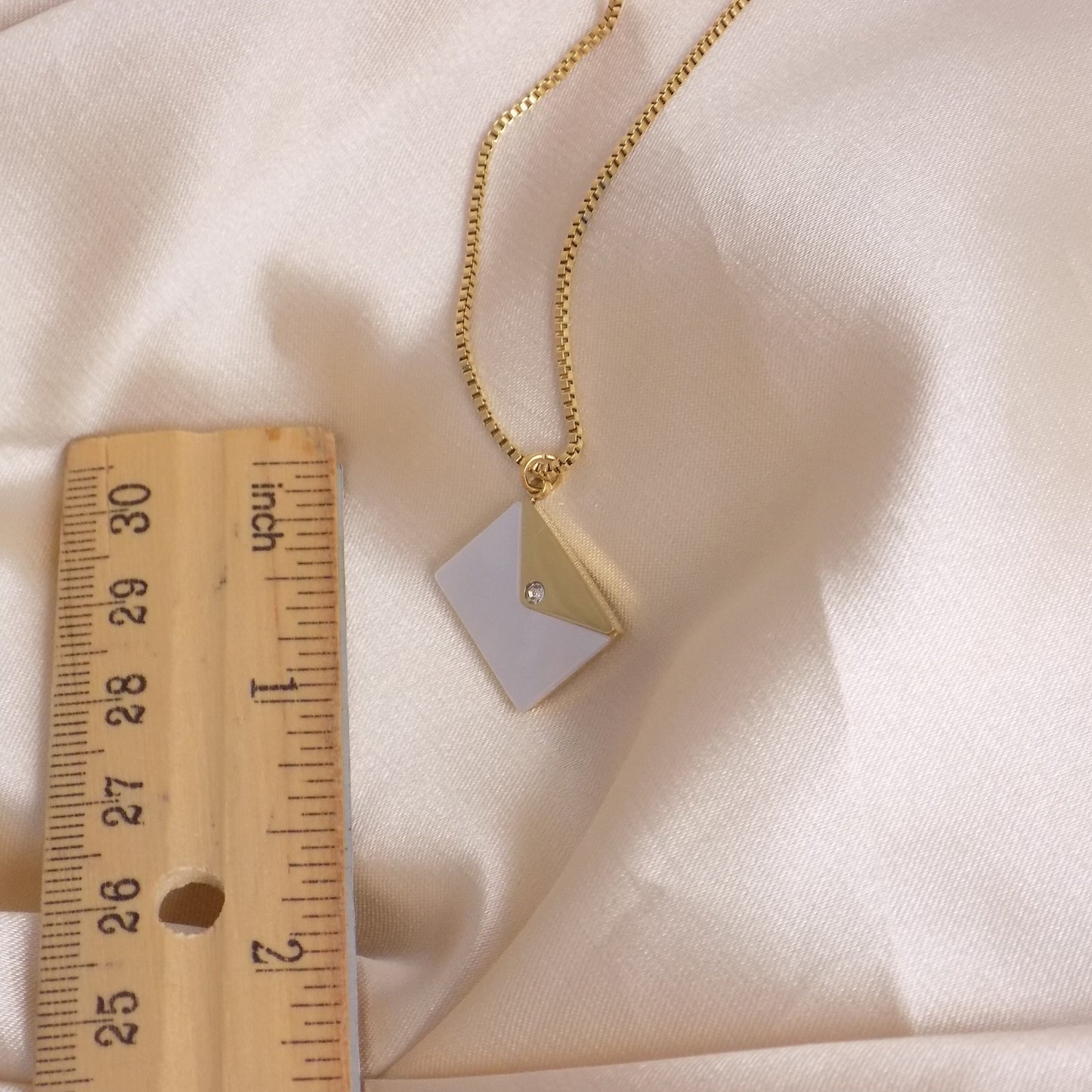 Gold Envelope Necklace with Mother of Pearl - Minimalist Layering Necklace