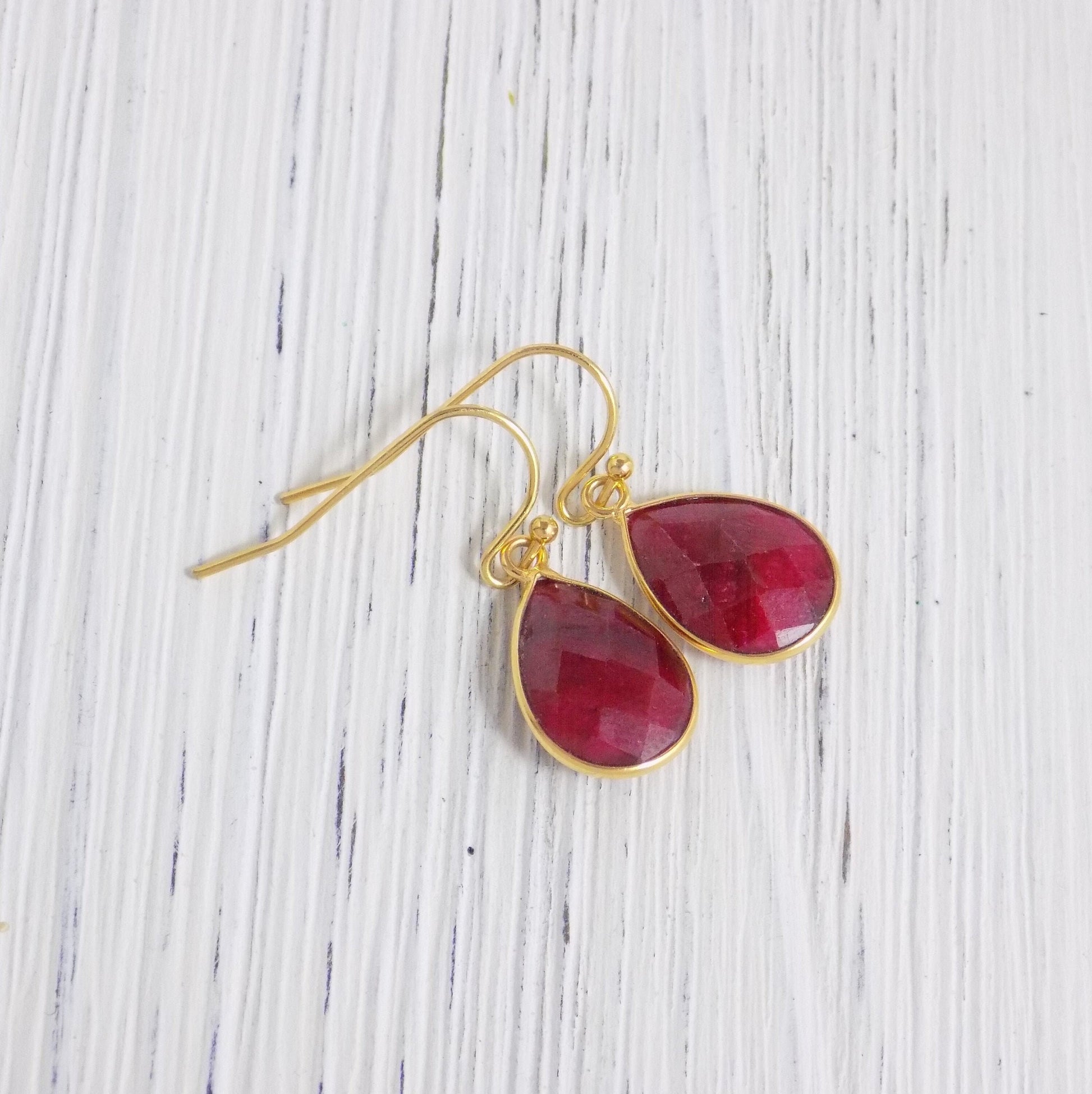 Ruby Earrings - Small Ruby Drop Earrings