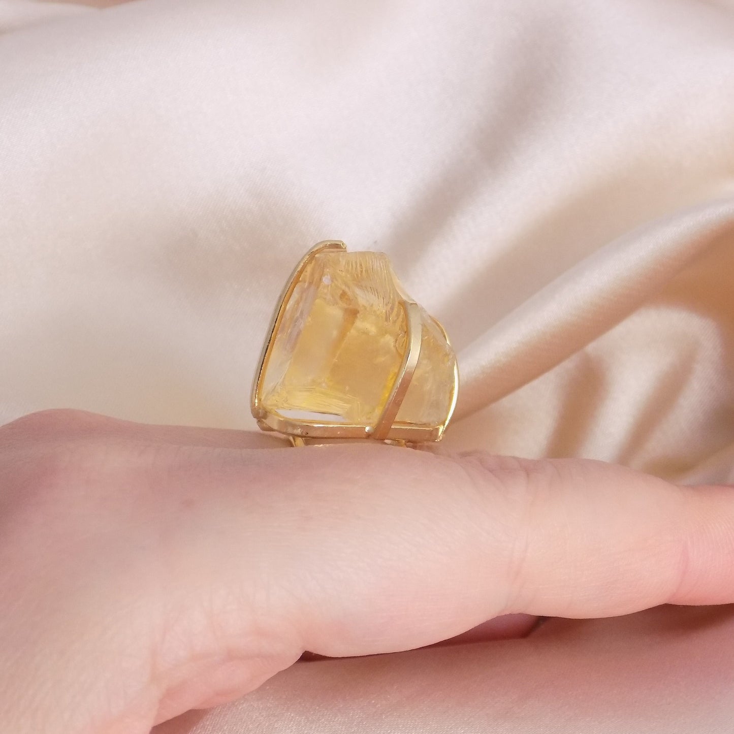 Yellow Gemstone Ring Adjustable, Raw Citrine Crystal Ring For Women, November Birthstone, G15-230