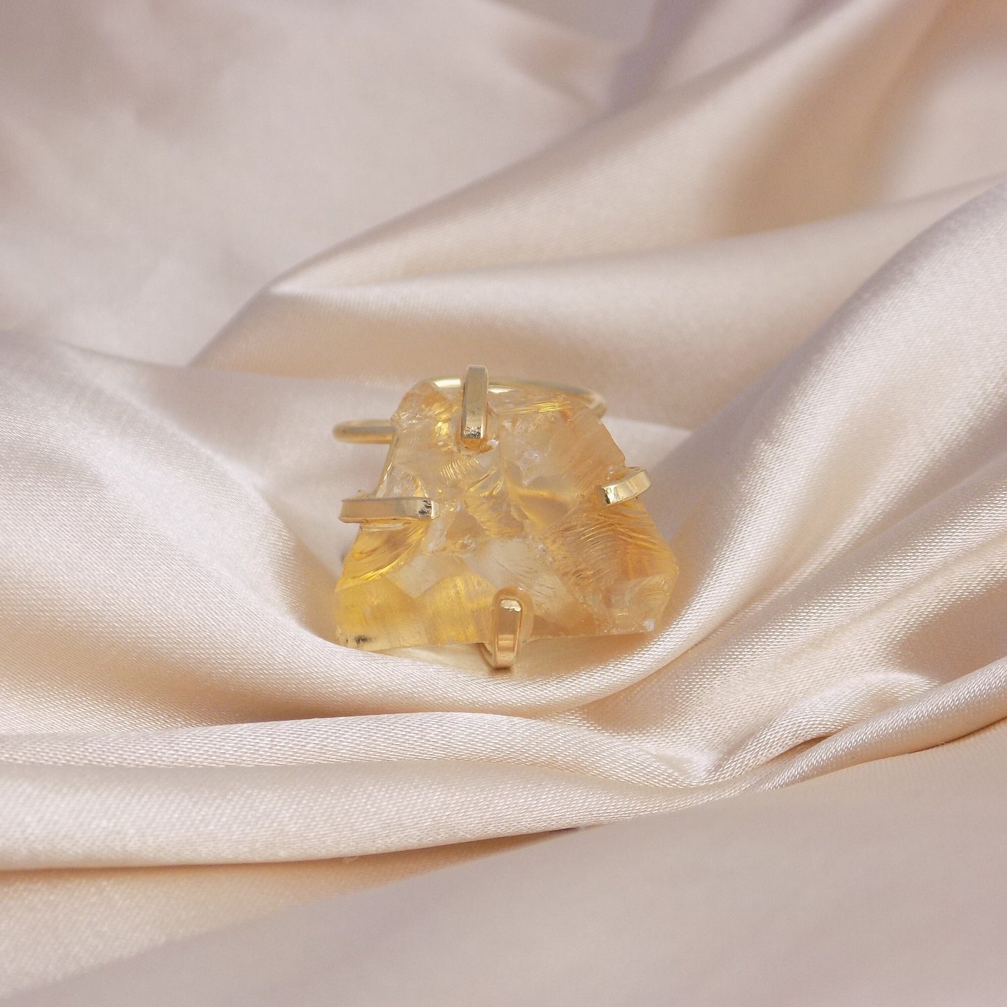 Yellow Gemstone Ring Adjustable, Raw Citrine Crystal Ring For Women, November Birthstone, G15-230