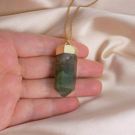 Christmas Gift - Green Fluorite Necklace Gold