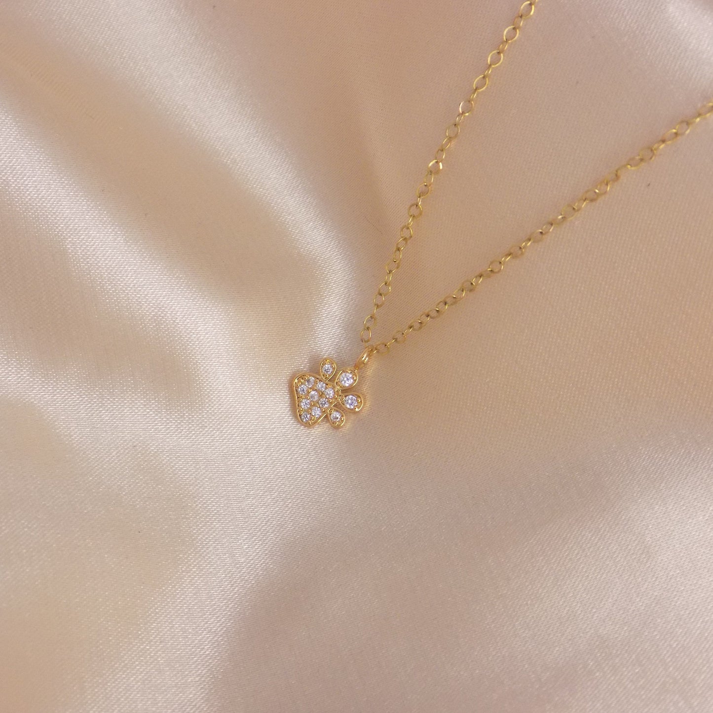 Tiny Paw Print Necklace Gold - Minimalist Cubic Zirconia Charm For Women - M7-162