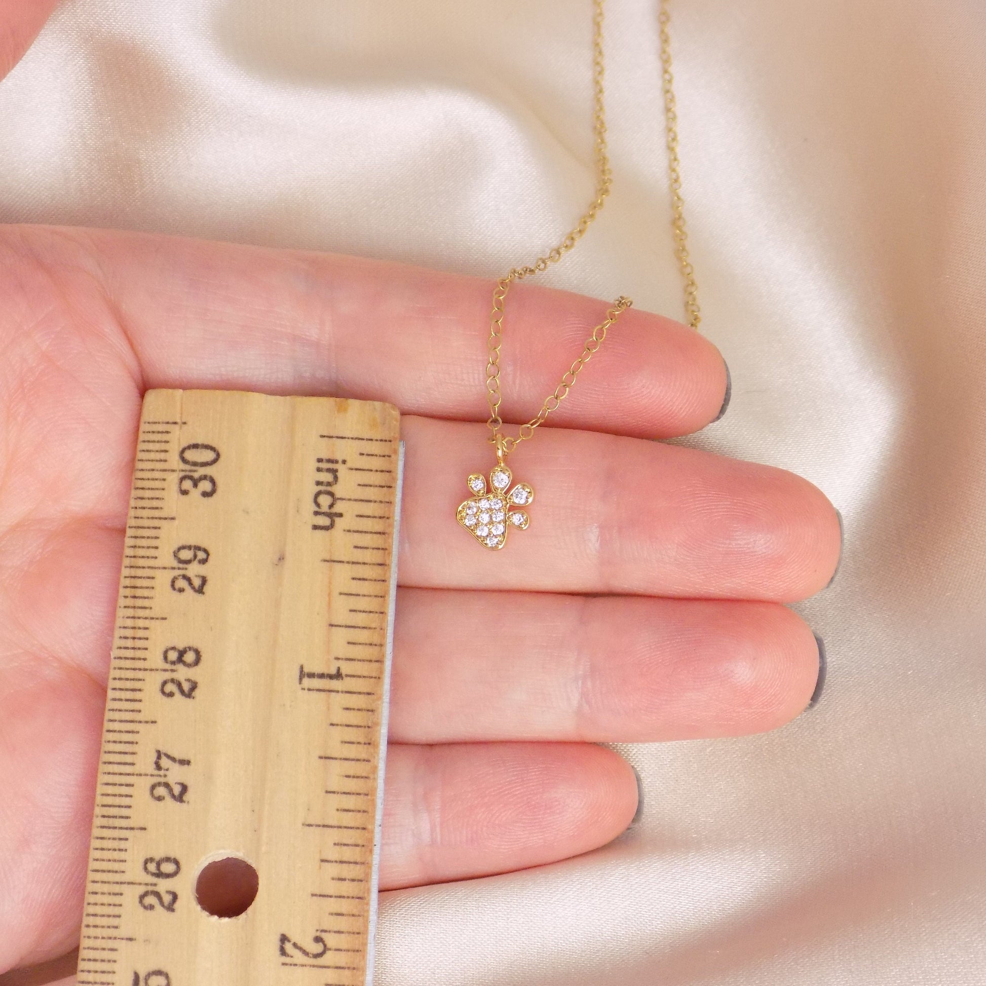 Tiny Paw Print Necklace Gold - Minimalist Cubic Zirconia Charm For Women - M7-162