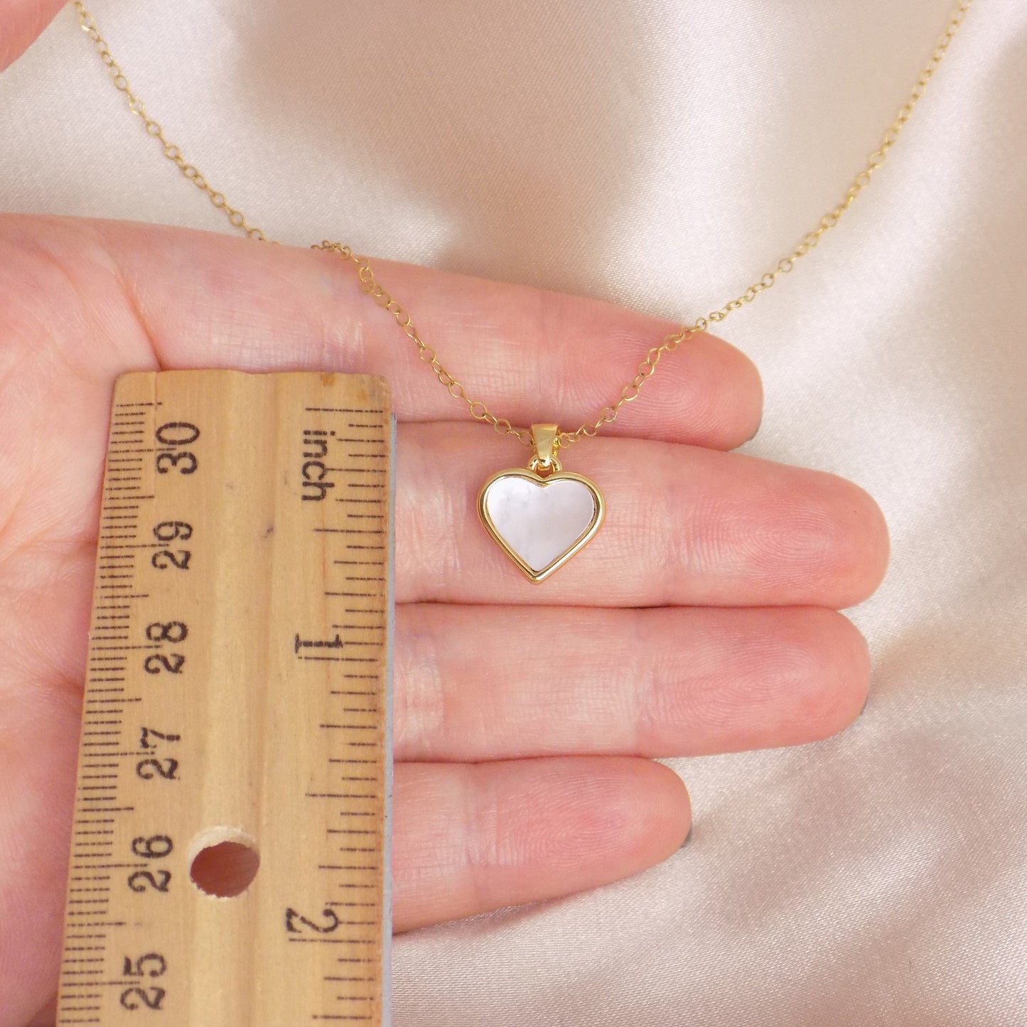 Gift Women - Gold Heart Minimalist Necklace Mother of Pearl - Delicate Charm Necklace Layering - M7-163