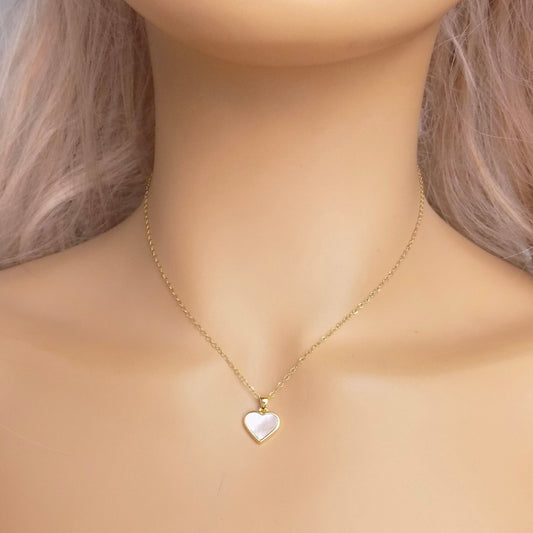 Gift Women - Gold Heart Minimalist Necklace Mother of Pearl - Delicate Charm Necklace Layering - M7-163