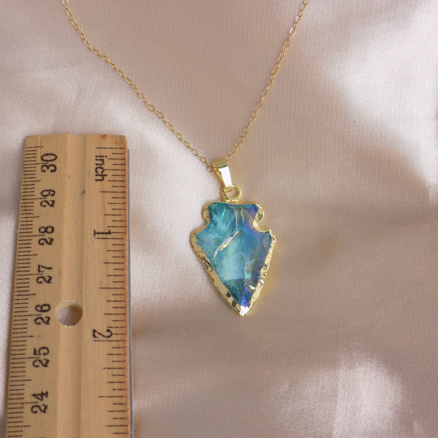 Turquoise Aura Quartz Arrowhead Necklace Gold, Unique Iridescent Crystal Jewelry Boho, Gift For Her, M7-142