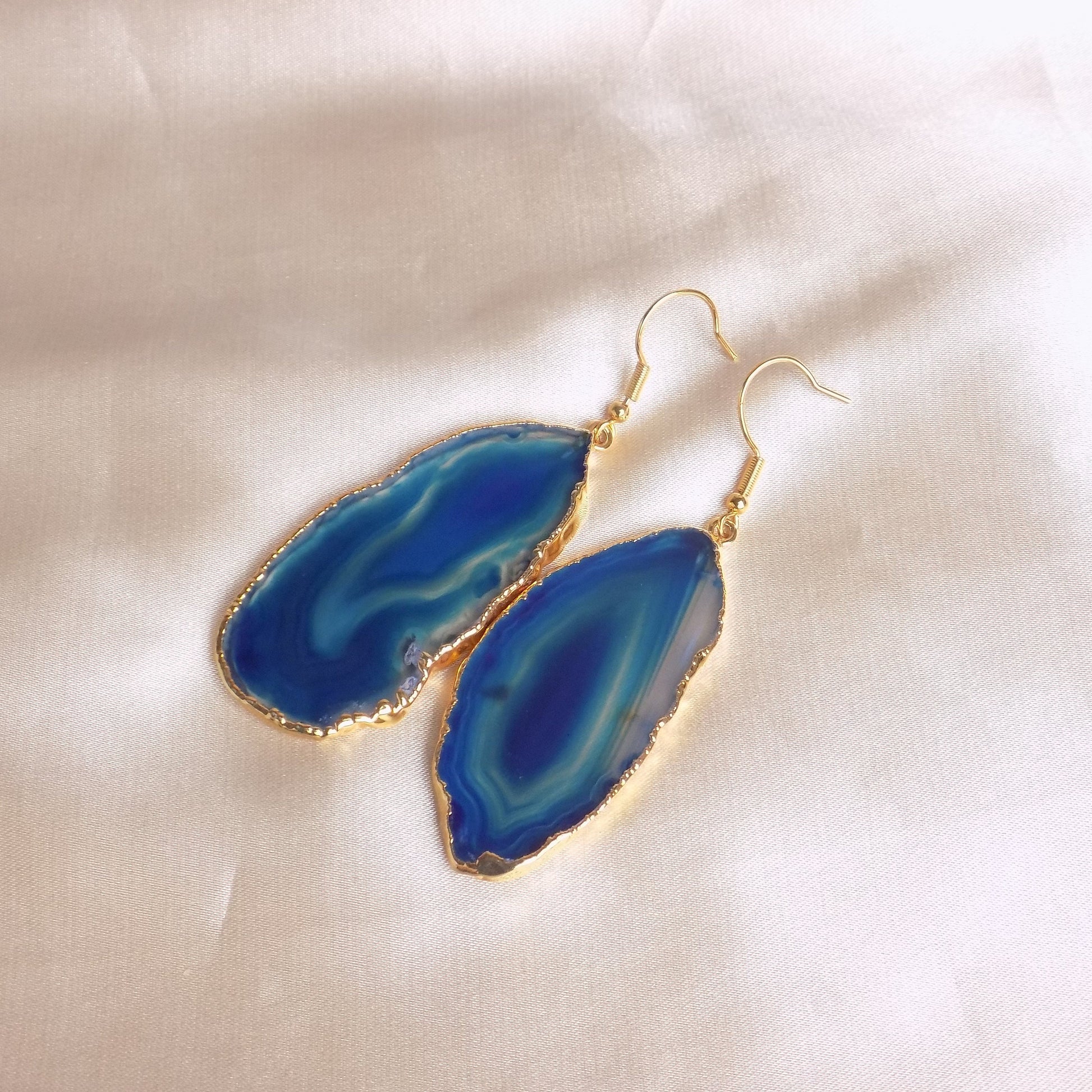 Sliced Agate Earrings, Blue Geode Earrings, Large Raw Stone Dangle Earring, Gift For Her, G14-846