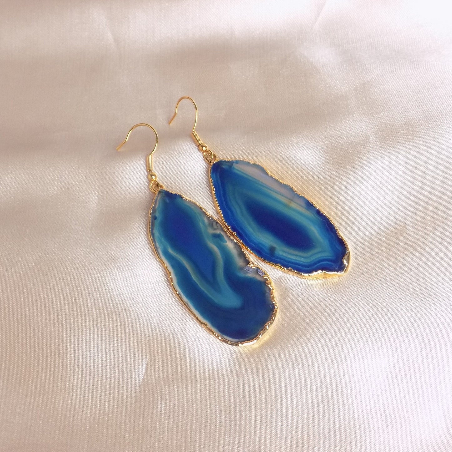 Sliced Agate Earrings, Blue Geode Earrings, Large Raw Stone Dangle Earring, Gift For Her, G14-846