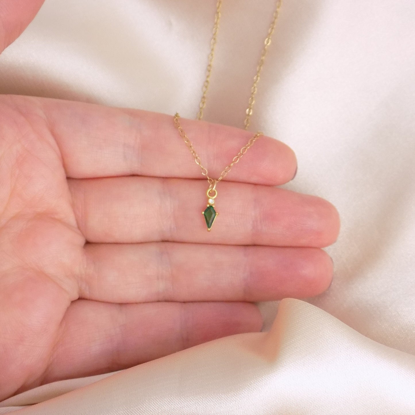 Tiny Emerald Necklace - Unique Zirconia Charm - May Birthstone Necklace - Christmas Gift For Mom - M7-174